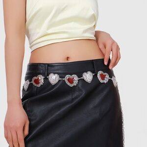 NEW Virgin Mary Ruby Red Heart Shape Silver Chain Belt